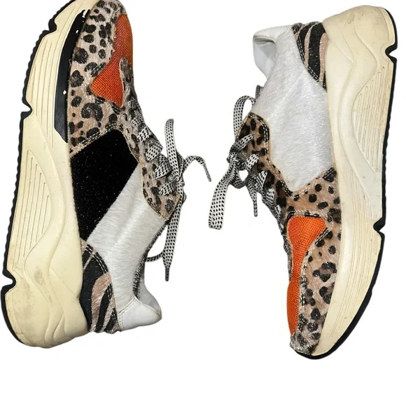 Oasis Society Women's Leopard Print Sneakers - Orange, Black, White - Picture 3 of 5